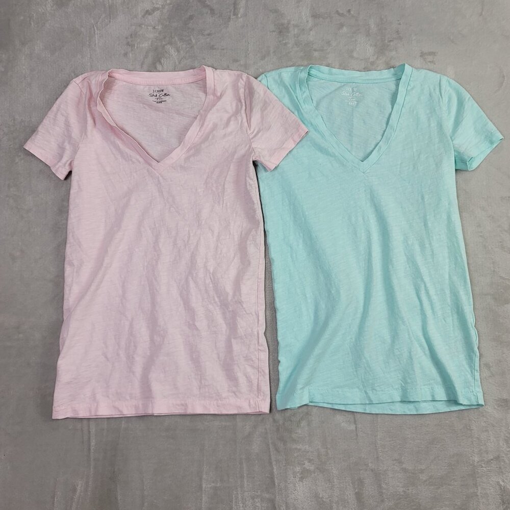J. Crew Pink & Blue Vintage Slub Cotton V-Neck Tee Set Women's | Size XXS